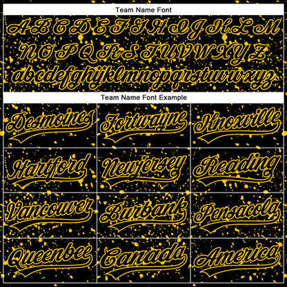 Custom Black Yellow 3D Pattern Design Abstract Splatter Ink Authentic Baseball Jersey