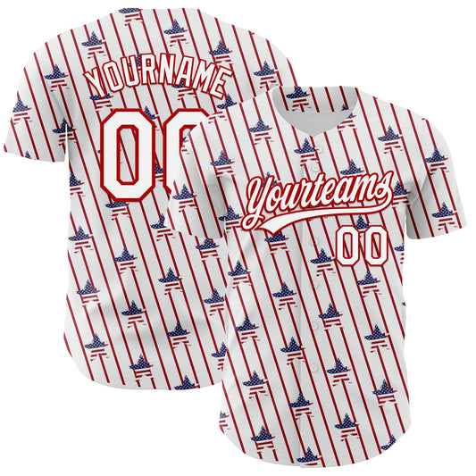 Custom White Red 3D American Spirit American Flag And Stars Authentic Baseball Jersey
