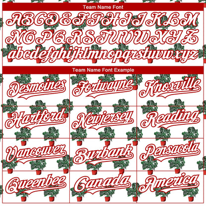 Custom White Red 3D Pattern Design Tropical Anthurium Crystal Authentic Baseball Jersey