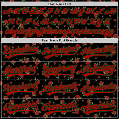 Custom Black Red-Green 3D Pattern Design Gothic Style Rose Authentic Baseball Jersey