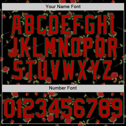 Custom Black Red-Green 3D Pattern Design Gothic Style Rose Authentic Baseball Jersey