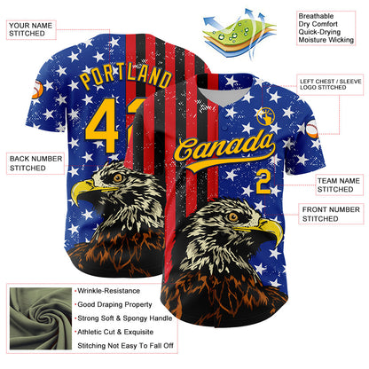 Custom Navy Gold-Red 3D American Flag Eagle And Star Authentic Baseball Jersey