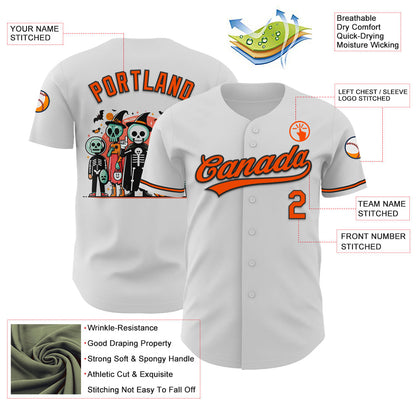 Custom White Orange-Black 3D Halloween Authentic Baseball Jersey