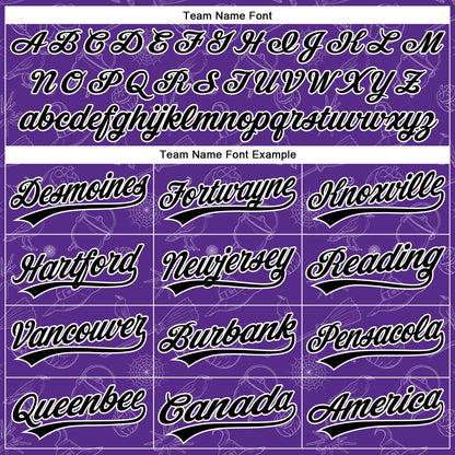 Custom Purple Black-White 3D Halloween Authentic Baseball Jersey