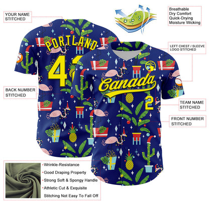 Custom Royal Light Yellow-Black 3D Funny Christmas Authentic Baseball Jersey