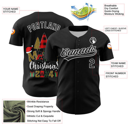 Custom Black White 3D Funny Christmas Authentic Baseball Jersey