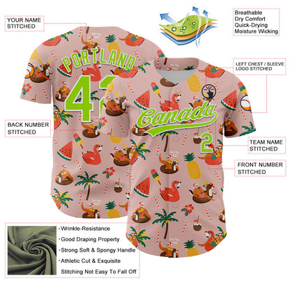 Custom Medium Pink Neon Green-White 3D Funny Christmas Authentic Baseball Jersey