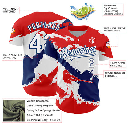 Custom Fire Red White-US Navy Blue 3D Dominican Republic Flag Authentic Baseball Jersey