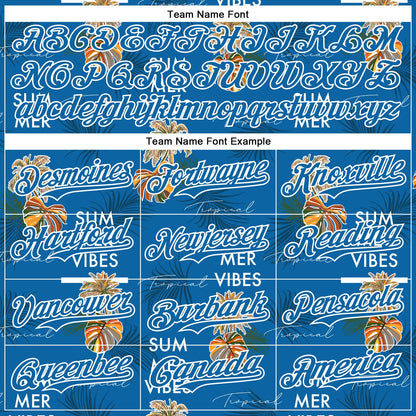 Custom Blue White 3D Hawaii Tropical Leaves Summer Vibes Authentic Baseball Jersey