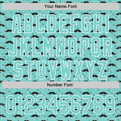 Custom Ice Blue White 3D Pattern Design Father's Day Mustache Authentic Baseball Jersey