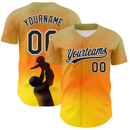 Custom Old Gold Black-White 3D Pattern Design Father's Day Family Love Authentic Baseball Jersey