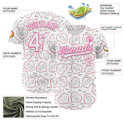 Custom White Pink 3D Pattern Design Mother's Day Love Authentic Baseball Jersey