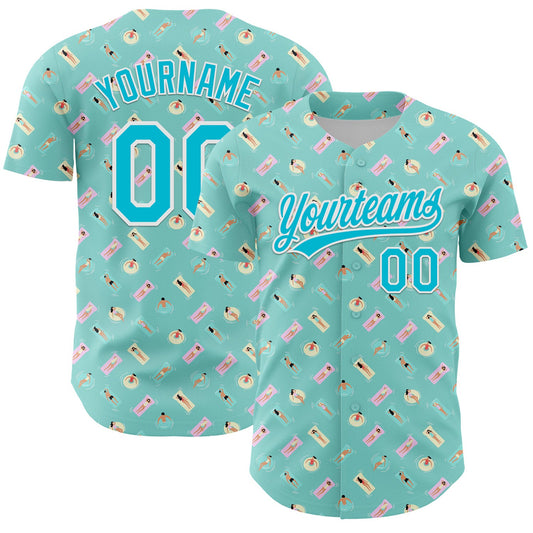Custom Ice Blue Lakes Blue-White 3D Hawaii Beach Holiday Authentic Baseball Jersey