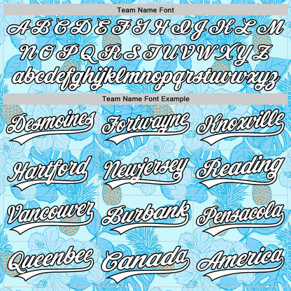 Custom Ice Blue White-Black 3D Hawaii Tropical Palm Leaves And Fruit Pineapple Authentic Baseball Jersey