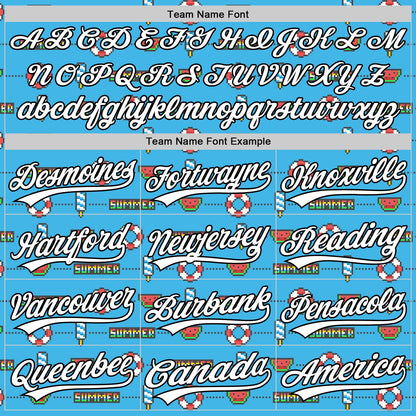Custom Sky Blue White-Black 3D Hawaii Summer Fruit Watermelon Authentic Baseball Jersey