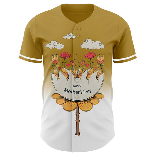 Custom Old Gold White-Black 3D Pattern Design Gradient Mother's Day Flower Authentic Baseball Jersey