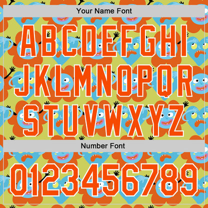 Custom Neon Yellow Orange-White 3D Pattern Design Funny Cartoon Flower And Heart Authentic Baseball Jersey