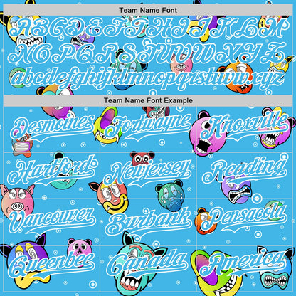 Custom Sky Blue White 3D Pattern Design Funny Cartoon Animal Authentic Baseball Jersey