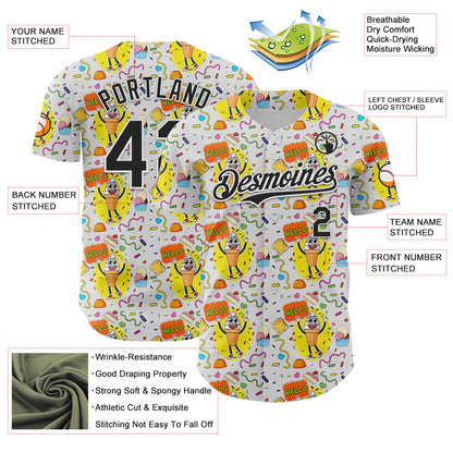 Custom White Black 3D Pattern Design Funny Cartoon Food Dessert Ice Ceam Authentic Baseball Jersey
