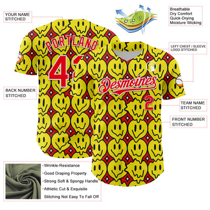 Custom Fire Red White 3D Pattern Design Funny Cartoon Emoji Smile Face Authentic Baseball Jersey