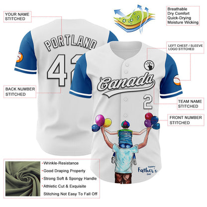 Custom White Thunder Blue-Black 3D Pattern Design Father's Day Family Love Authentic Baseball Jersey