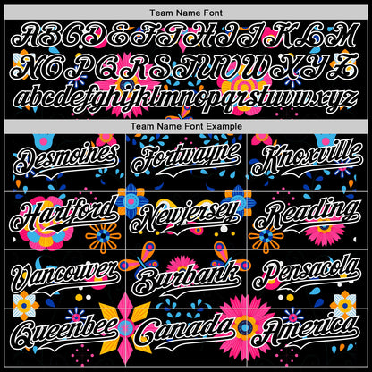 Custom Black White 3D Mexican Festival Flower Cinco de Mayo Authentic Baseball Jersey