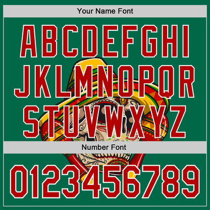Custom Kelly Green Red-White 3D Mexican Festival Skull With Sombrero Cinco de Mayo Authentic Baseball Jersey