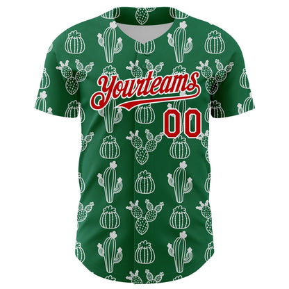 Custom Kelly Green Red-White 3D Mexican Cactus Authentic Baseball Jersey
