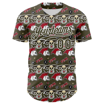 Custom Olive White 3D Punk Rock Skull Authentic Baseball Jersey