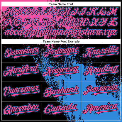 Custom Pink Electric Blue-Black 3D Pattern Design Abstract Brush Stroke Authentic Baseball Jersey