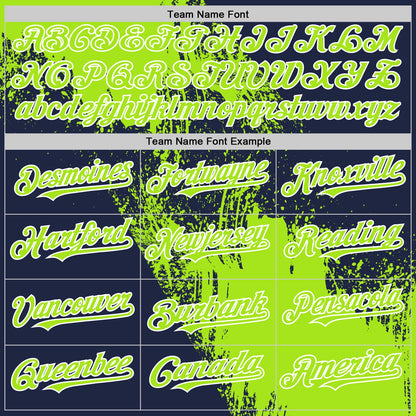Custom Neon Green Navy-White 3D Pattern Design Abstract Brush Stroke Authentic Baseball Jersey