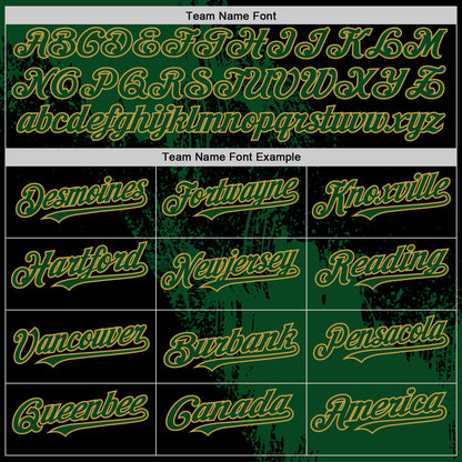 Custom Green Black-Old Gold 3D Pattern Design Abstract Brush Stroke Authentic Baseball Jersey