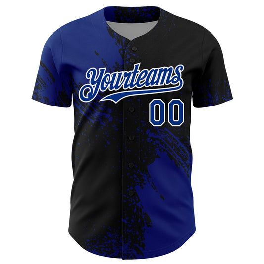 Custom Royal Black-White 3D Pattern Design Abstract Brush Stroke Authentic Baseball Jersey