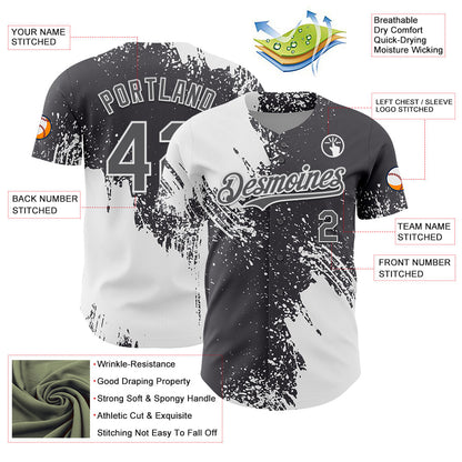 Custom White Steel Gray 3D Pattern Design Abstract Brush Stroke Authentic Baseball Jersey