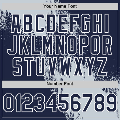 Custom Silver Navy-White 3D Pattern Design Abstract Brush Stroke Authentic Baseball Jersey