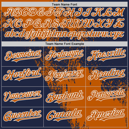 Custom Texas Orange Navy-White 3D Pattern Design Abstract Brush Stroke Authentic Baseball Jersey