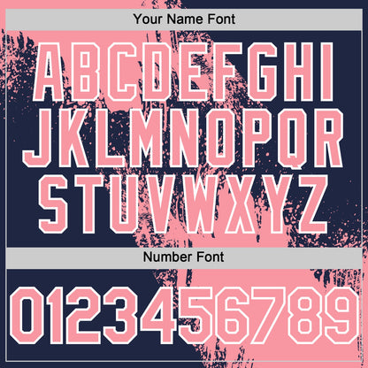 Custom Medium Pink Navy-White 3D Pattern Design Abstract Brush Stroke Authentic Baseball Jersey