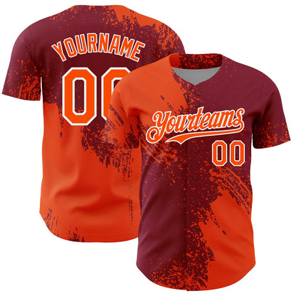 Custom Orange Crimson-White 3D Pattern Design Abstract Brush Stroke Authentic Baseball Jersey