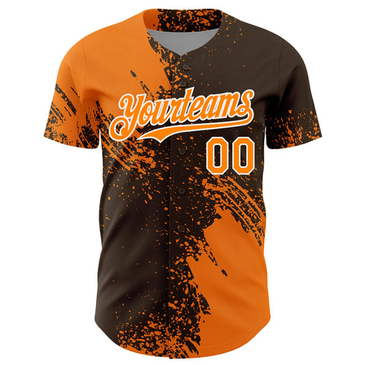 Custom Bay Orange Brown-White 3D Pattern Design Abstract Brush Stroke Authentic Baseball Jersey