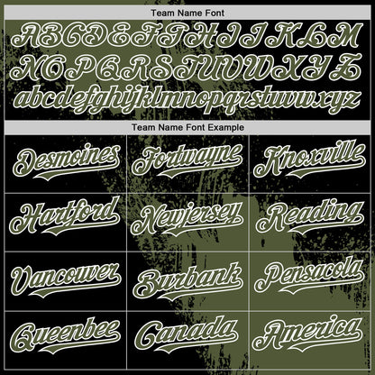 Custom Olive Black-White 3D Pattern Design Abstract Brush Stroke Authentic Baseball Jersey