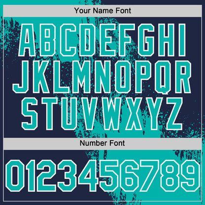 Custom Aqua Navy-White 3D Pattern Design Abstract Brush Stroke Authentic Baseball Jersey