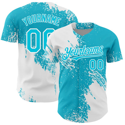 Custom White Lakes Blue 3D Pattern Design Abstract Brush Stroke Authentic Baseball Jersey