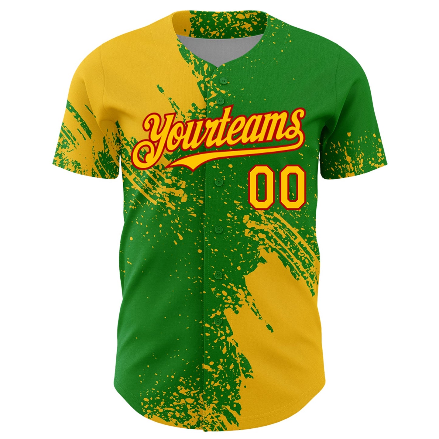 Custom Yellow Grass Green-Red 3D Pattern Design Abstract Brush Stroke Authentic Baseball Jersey
