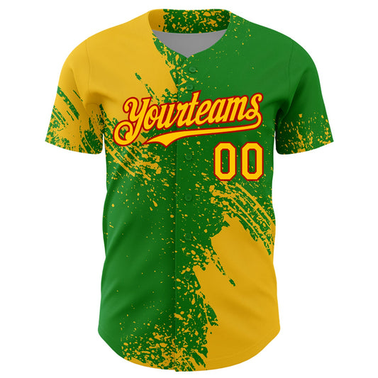 Custom Yellow Grass Green-Red 3D Pattern Design Abstract Brush Stroke Authentic Baseball Jersey