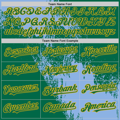 Custom Light Blue Kelly Green-Gold 3D Pattern Design Abstract Brush Stroke Authentic Baseball Jersey