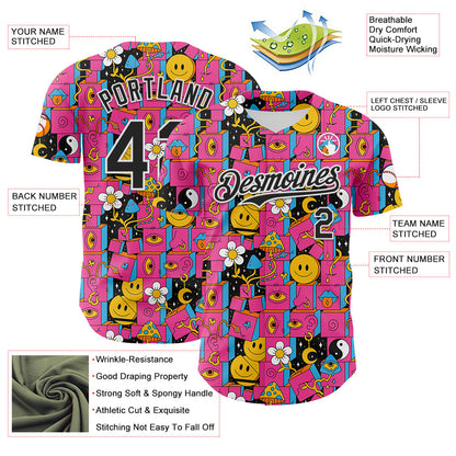 Custom Hot Pink Black-White 3D Pattern Design Rave Psychedelic Geometry Authentic Baseball Jersey