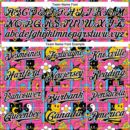 Custom Hot Pink Black-White 3D Pattern Design Rave Psychedelic Geometry Authentic Baseball Jersey