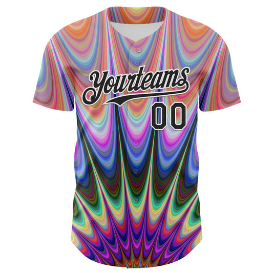 Custom Orange Black-White 3D Pattern Design Rave Psychedelic Fractal Style Authentic Baseball Jersey