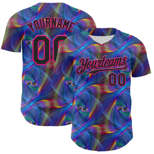 Custom Black Hot Pink 3D Pattern Design Rave Psychedelic Fractal Style Authentic Baseball Jersey