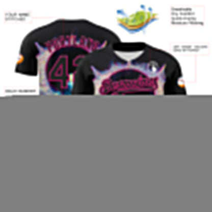 Custom Black Hot Pink 3D Pattern Design Rave Psychedelic Alien Authentic Baseball Jersey